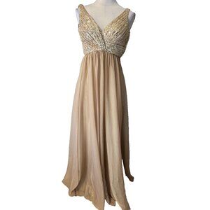 La Femme Long Formal Dress Maxi 4 Gold Chiffon Sequin Wedding Party Cruise Prom